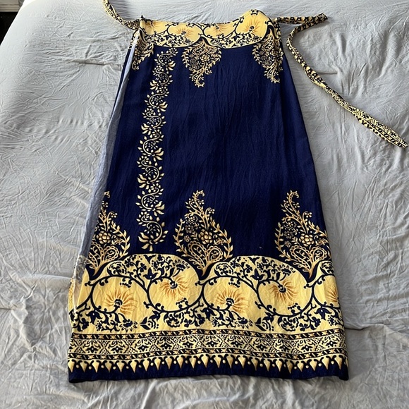 Vintage Blue/Gold Wrap Skirt &  Button Down Tank Set - Picture 3 of 5
